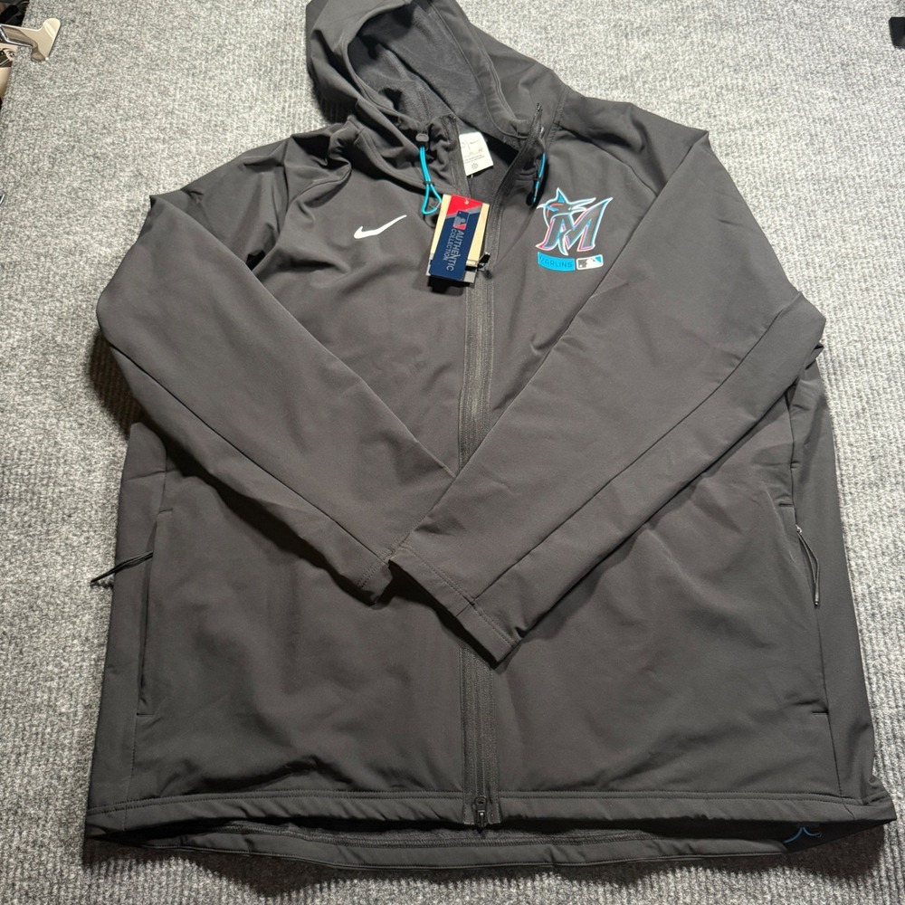 Nike Miami Marlins Hoodie Jacket 3XL Black Therma Fit Authentic Collection NWT